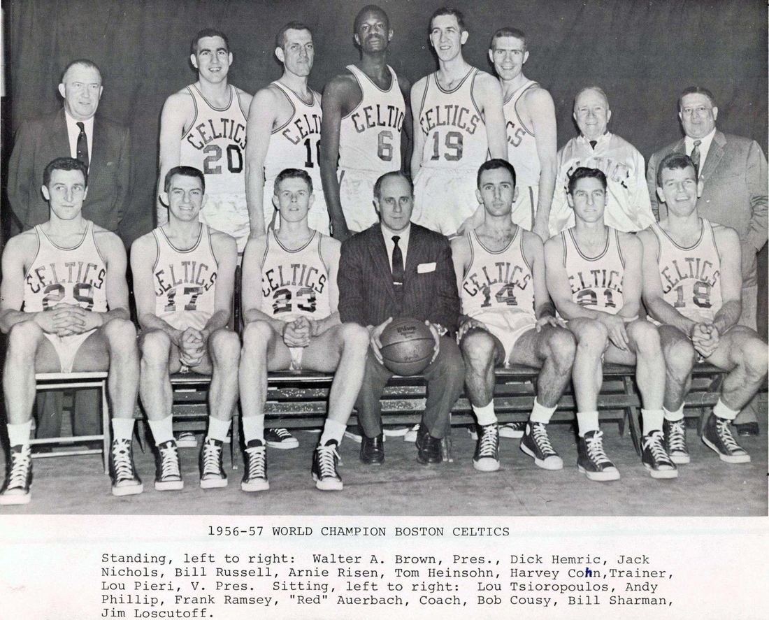 Team photo of the 1956-57 Boston Celtics